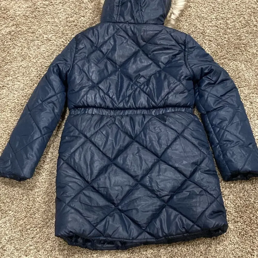 Tommy Hilfiger Big Girls Navy Quilted faux Trim Hooded Puffer Jacket/Coat L12/14
